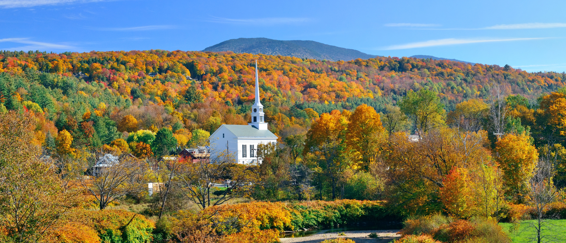 A fall day in rural America with a church visible